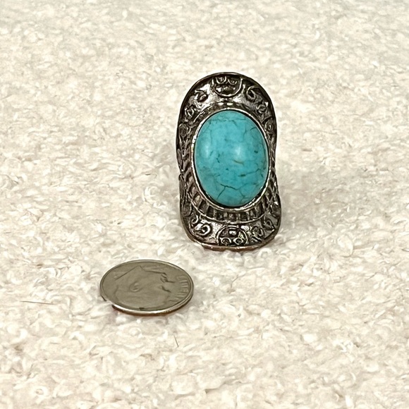 vintage boho engraved silver ring with turquoise stone - Picture 13 of 15